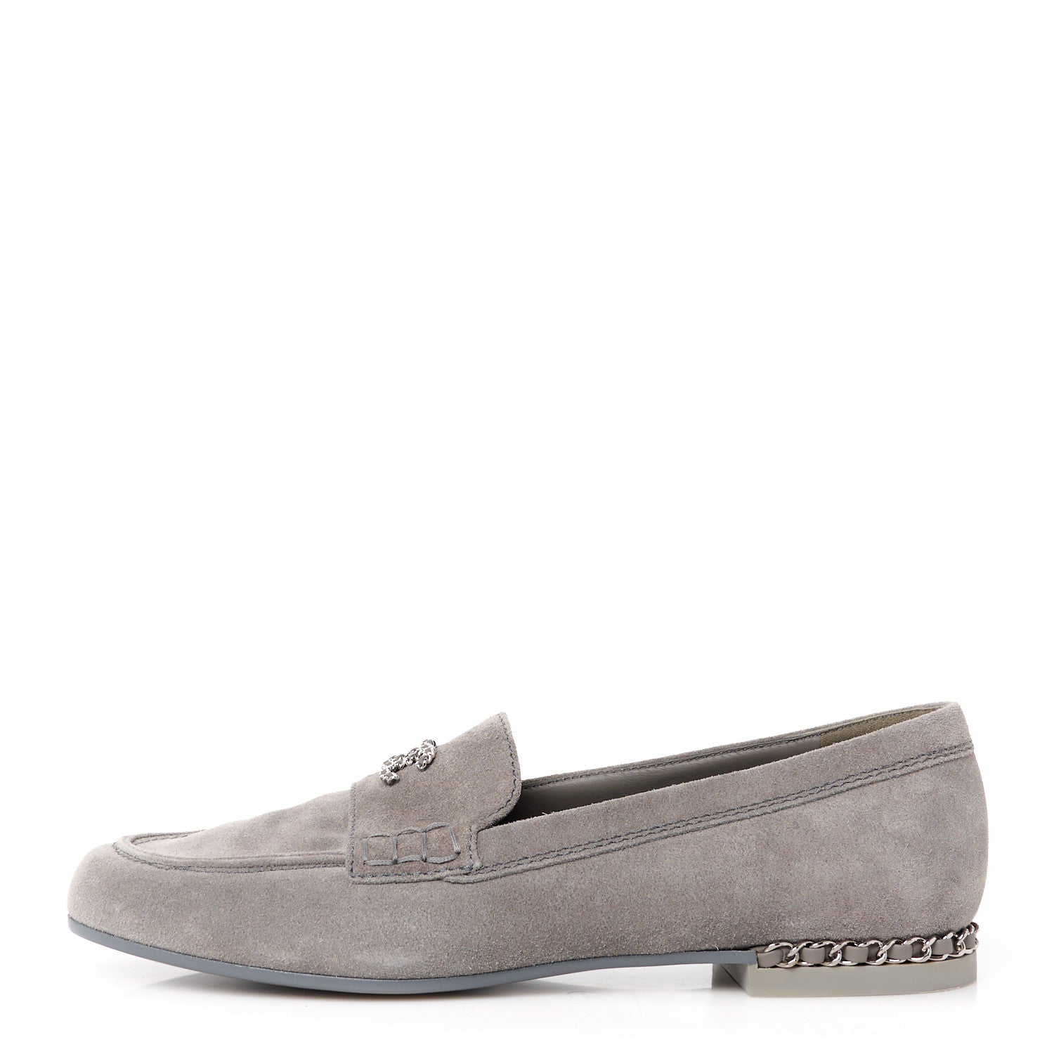 Chanel Suede Calfskin CC Chain Mocassin Loafers 40 Grey 1 of 10