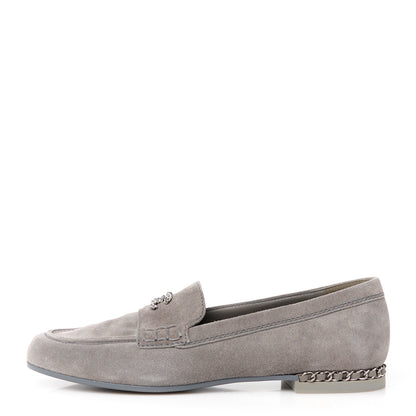 Chanel Suede Calfskin CC Chain Mocassin Loafers 40 Grey 1 of 10