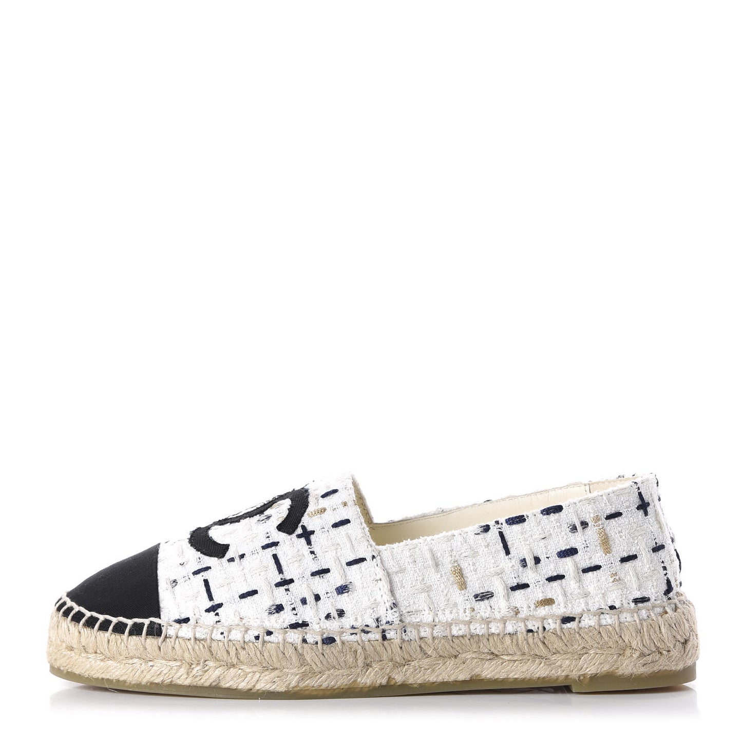 Tweed Grosgrain CC Espadrilles 36 White Beige Black