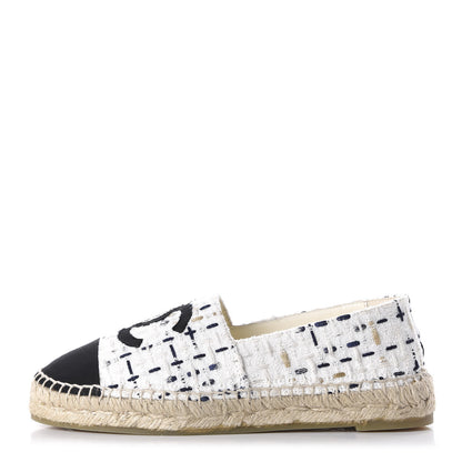 Chanel Tweed Grosgrain CC Espadrilles 36 White Beige Black 1 of 9
