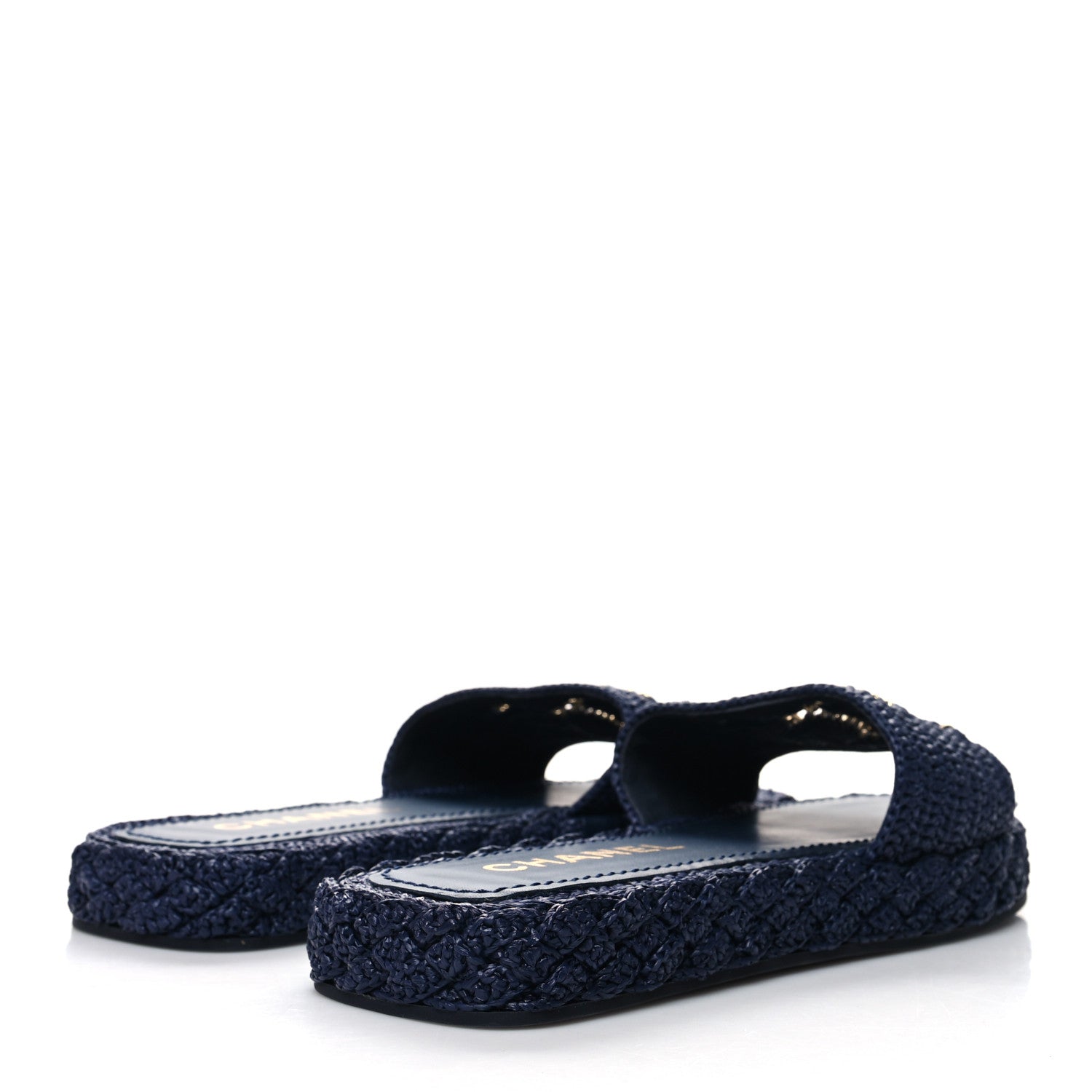 Chanel Cord CC Espadrille Slip On Sandals 41 Navy Blue 4 of 8