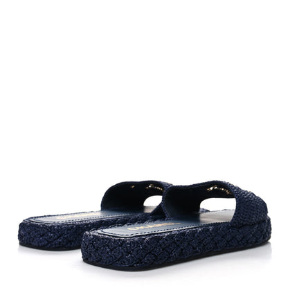 Chanel Cord CC Espadrille Slip On Sandals 41 Navy Blue 4 of 8