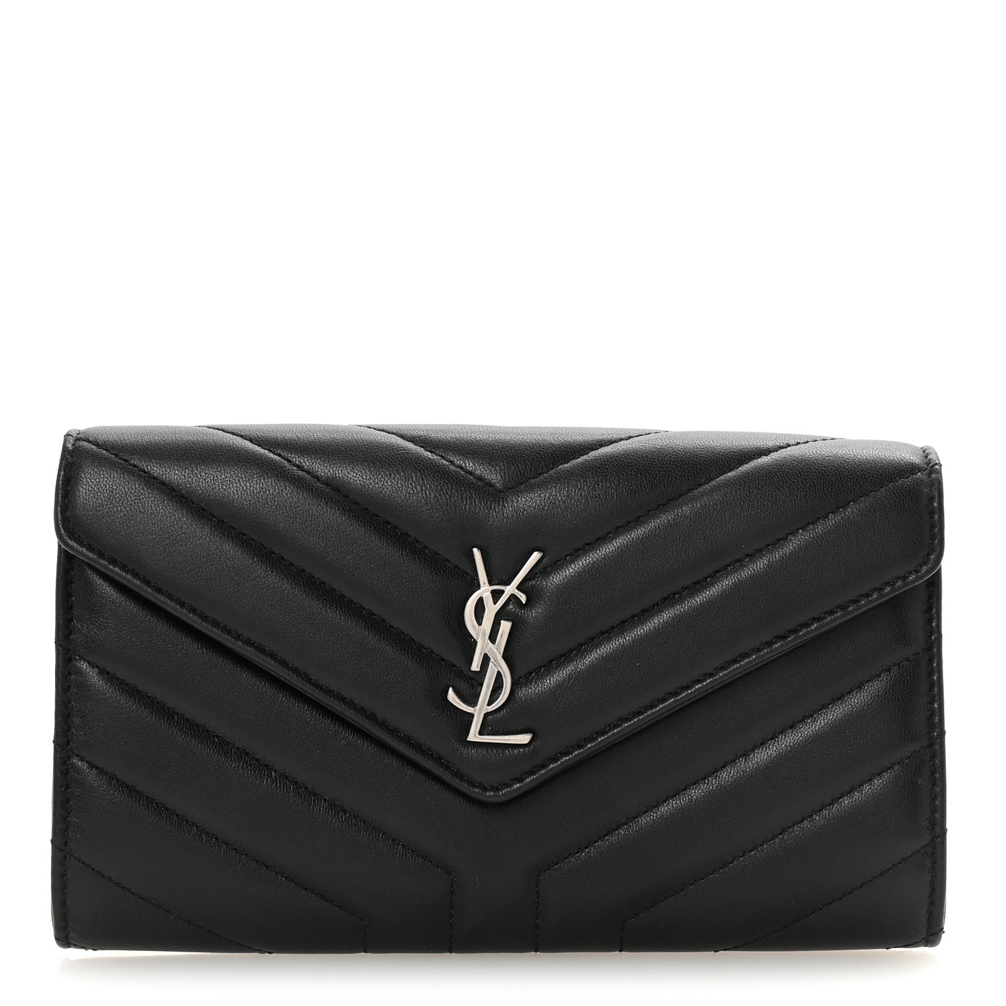 Lambskin Y Quilted Monogram Large Loulou Flap Wallet Black