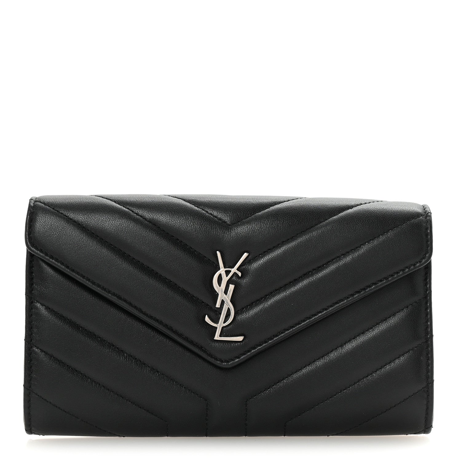 Saint Laurent Lambskin Y Quilted Monogram Large Loulou Flap Wallet Black 1 of 7