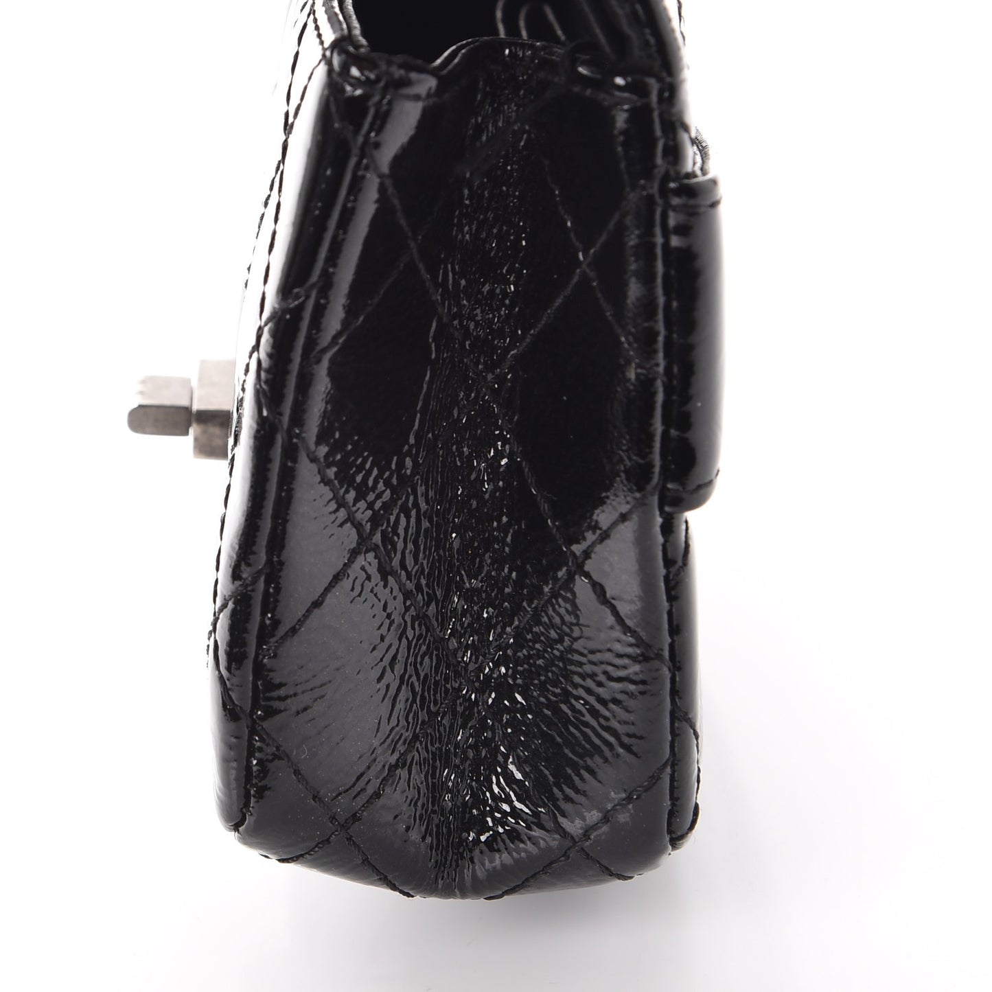 Patent Quilted Reissue Flap Clutch Bag Black