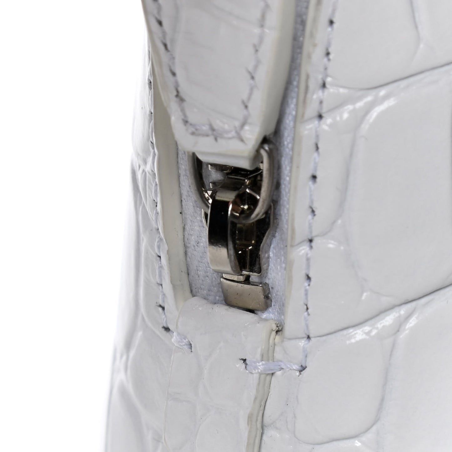 Calfskin Crocodile Embossed XXS Ville Top Handle Bag White Black