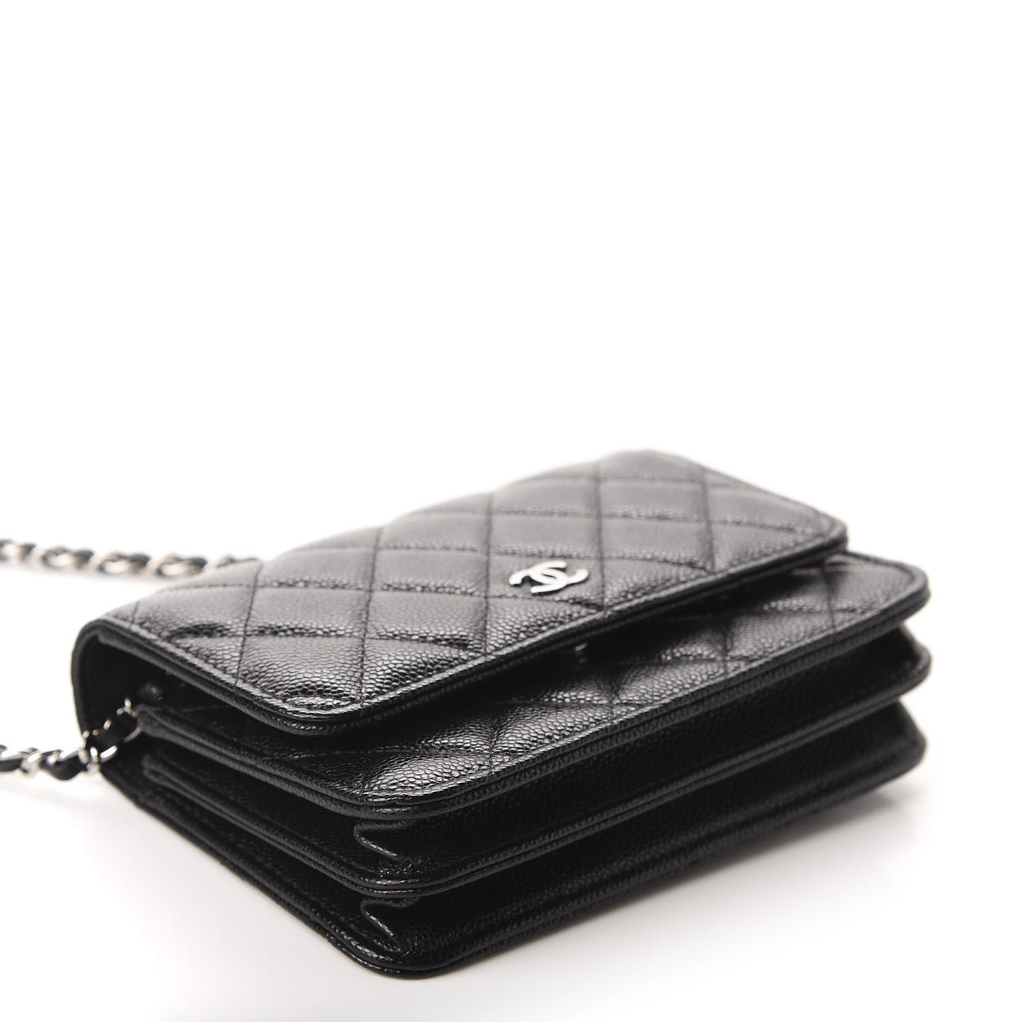Caviar Quilted Mini Wallet On Chain WOC Black