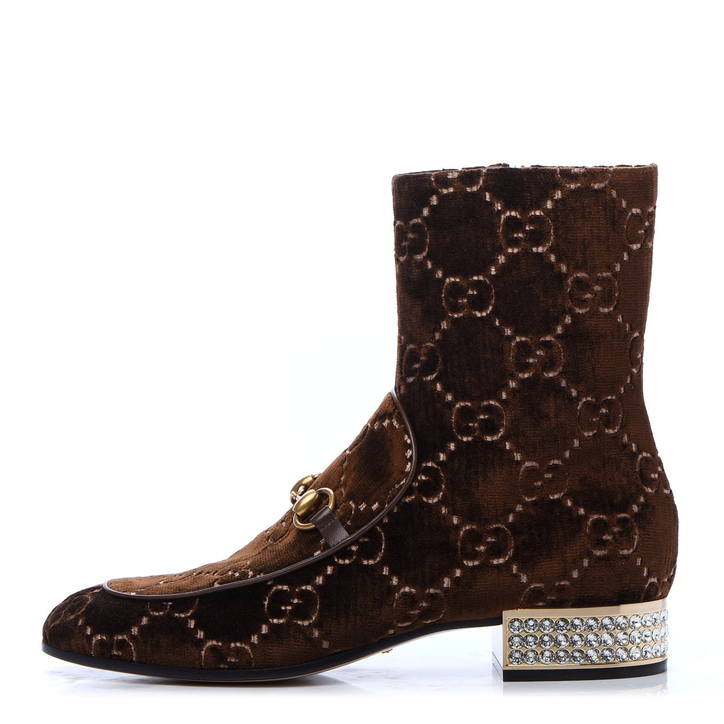 Velvet GG Monogram Crystal Horsebit Ankle Boots 41 Brown Vintage Cocoa