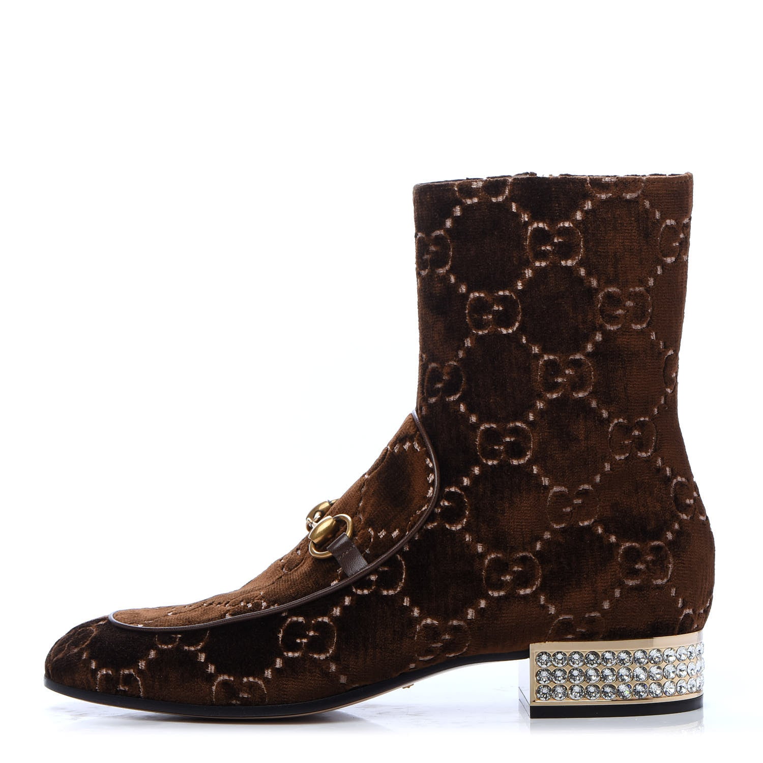 Gucci Velvet GG Monogram Crystal Horsebit Ankle Boots 41 Brown Vintage Cocoa 1 of 9