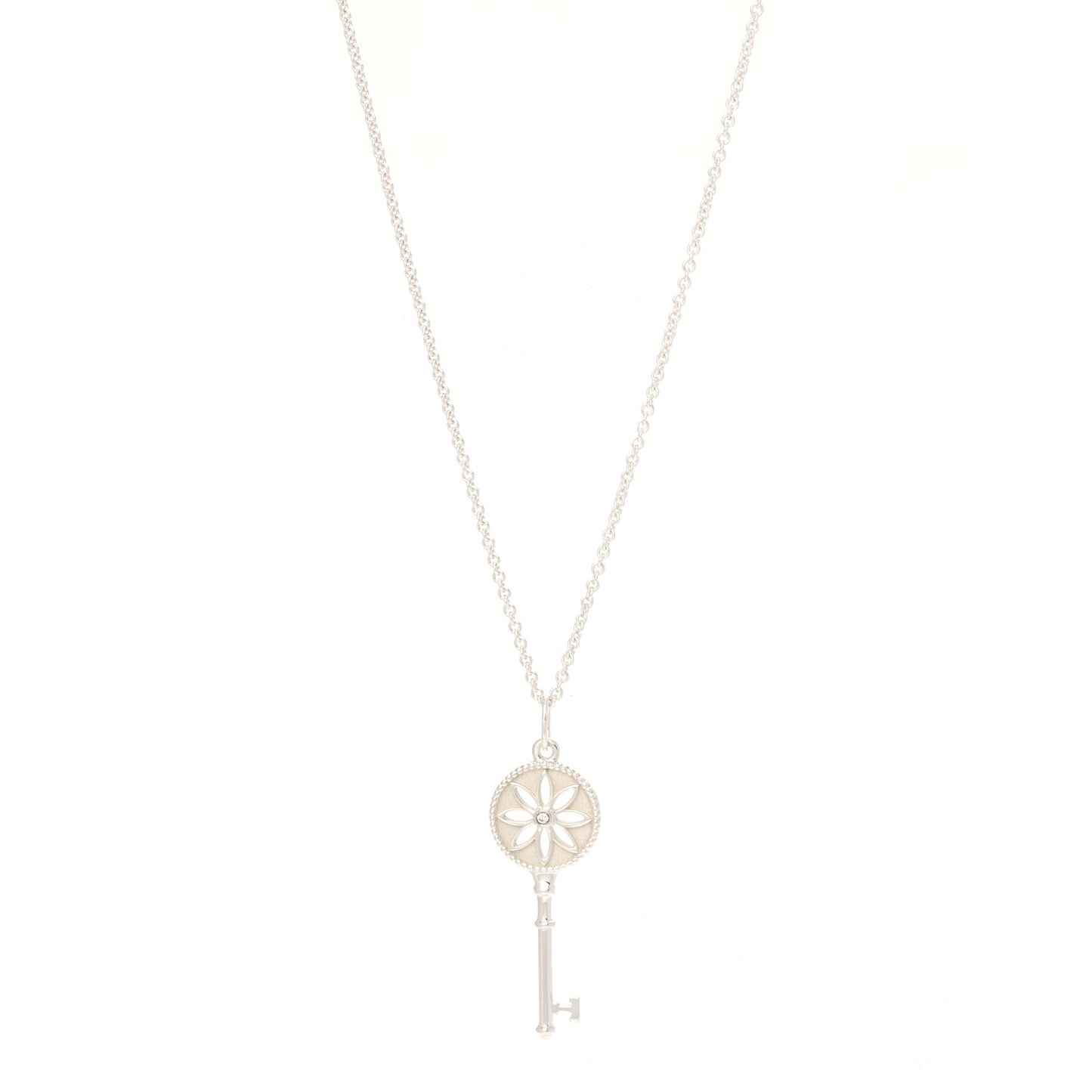Sterling Silver Diamond Small Daisy Key Pendant Necklace