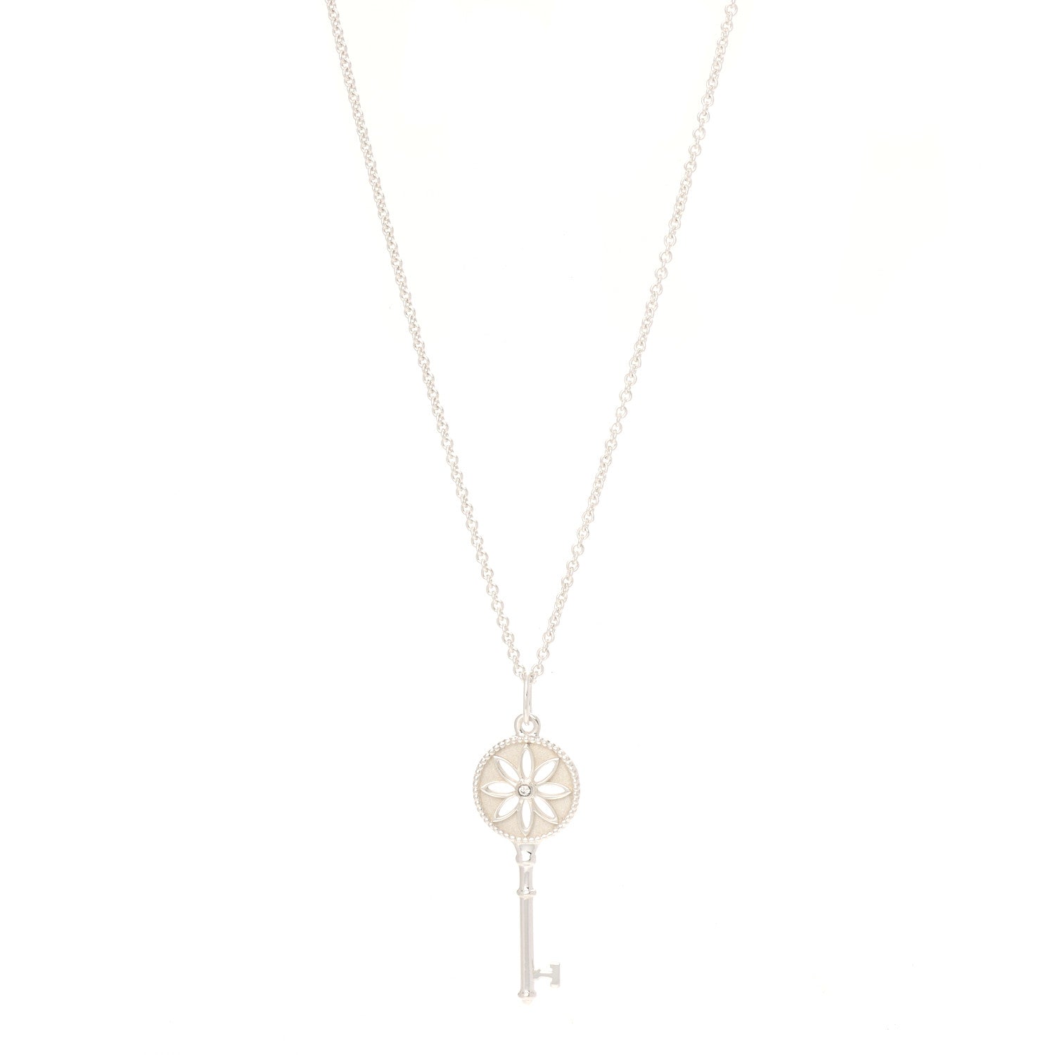 Tiffany Sterling Silver Diamond Small Daisy Key Pendant Necklace 1 of 6