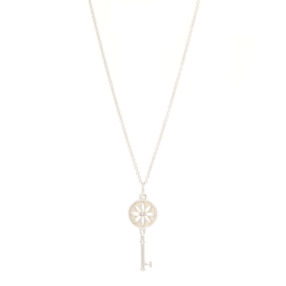 Tiffany Sterling Silver Diamond Small Daisy Key Pendant Necklace 1 of 6