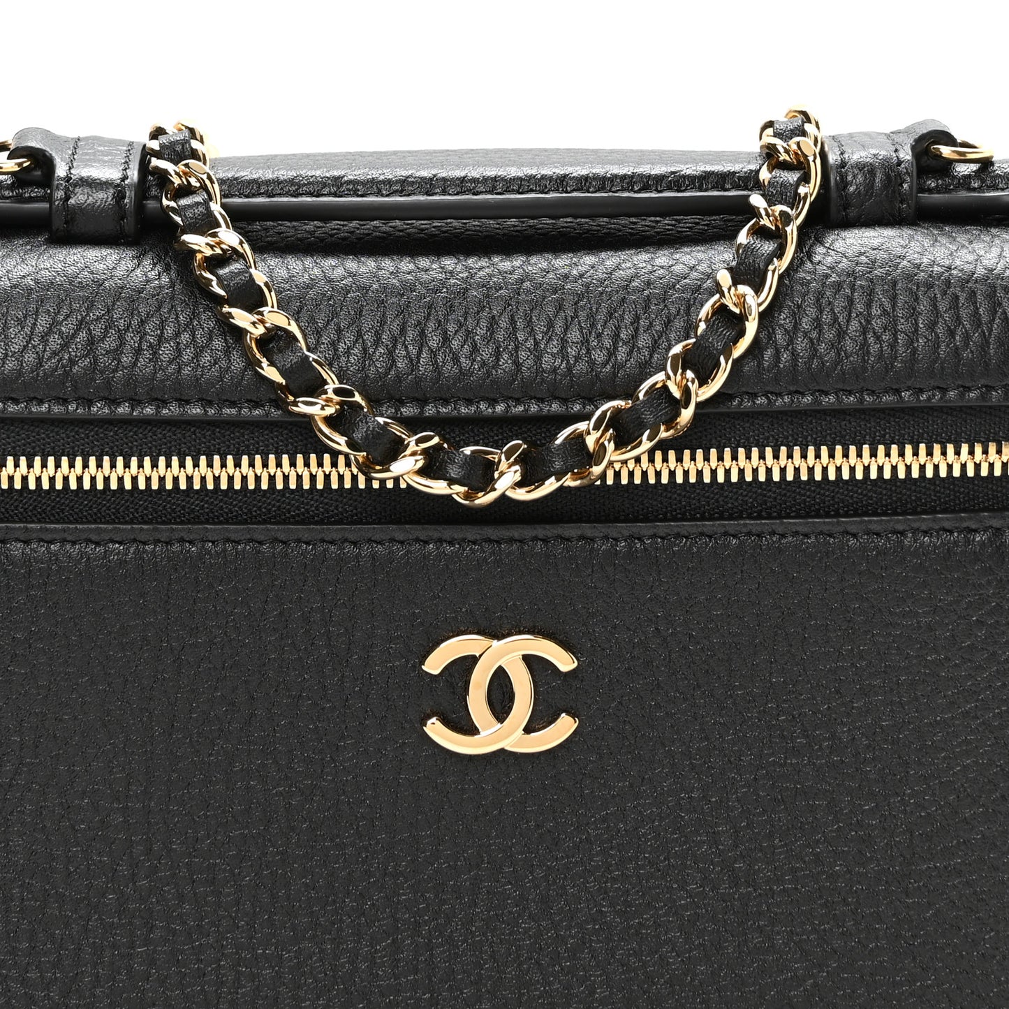 Grained Calfskin Small Supple Trapeze Vanity With Chain Black