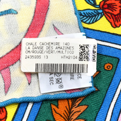 Hermes Cashmere Silk La Danse Des Amazones Shawl 140 Rouge Vert Multicolor 2 of 6