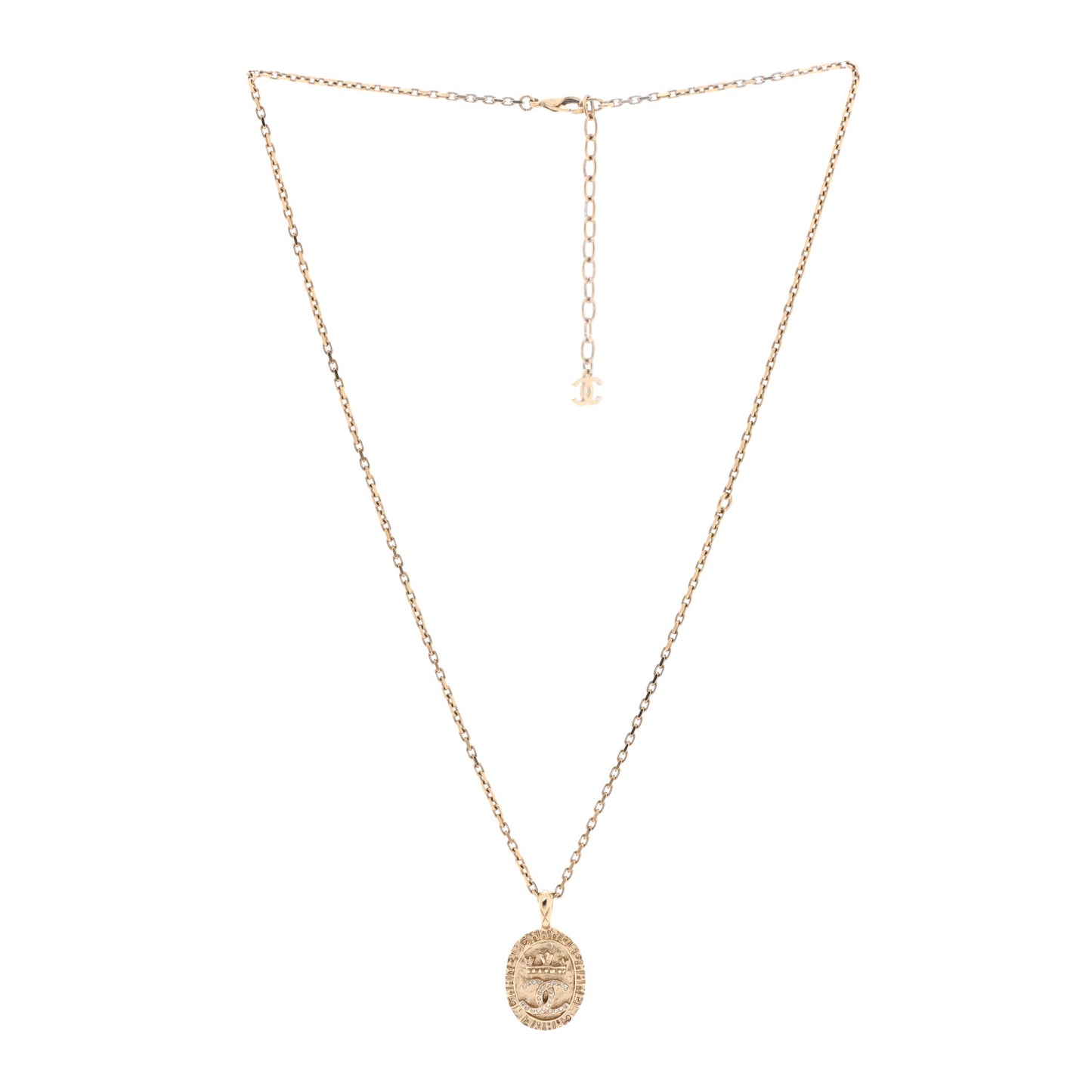 Crystal CC Medallion Necklace Gold