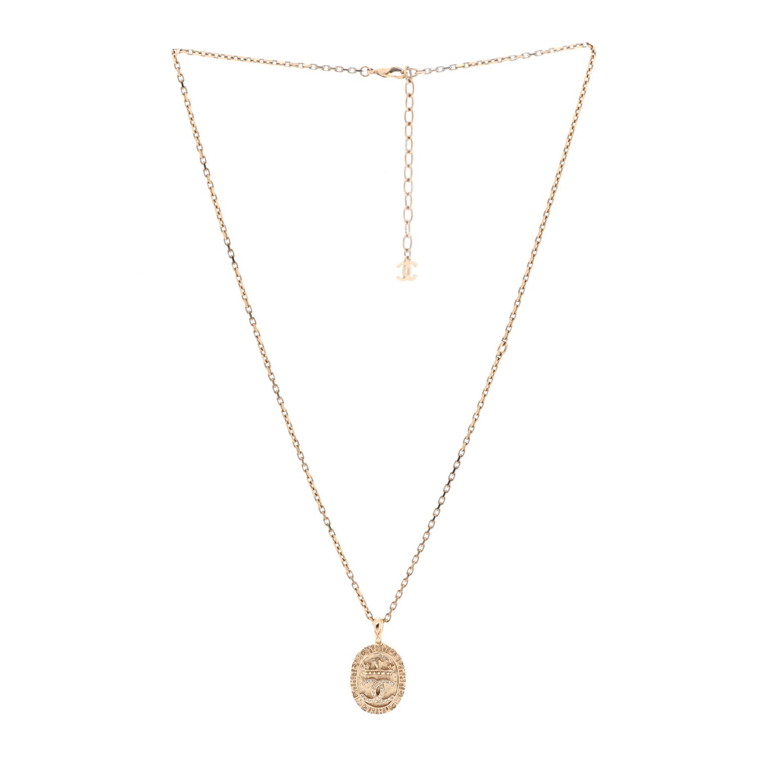 Chanel Crystal CC Medallion Necklace Gold 3 of 7