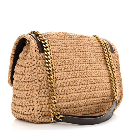 Saint Laurent Raffia Calfskin Monogram Medium Niki Chain Satchel Natural 3 of 13