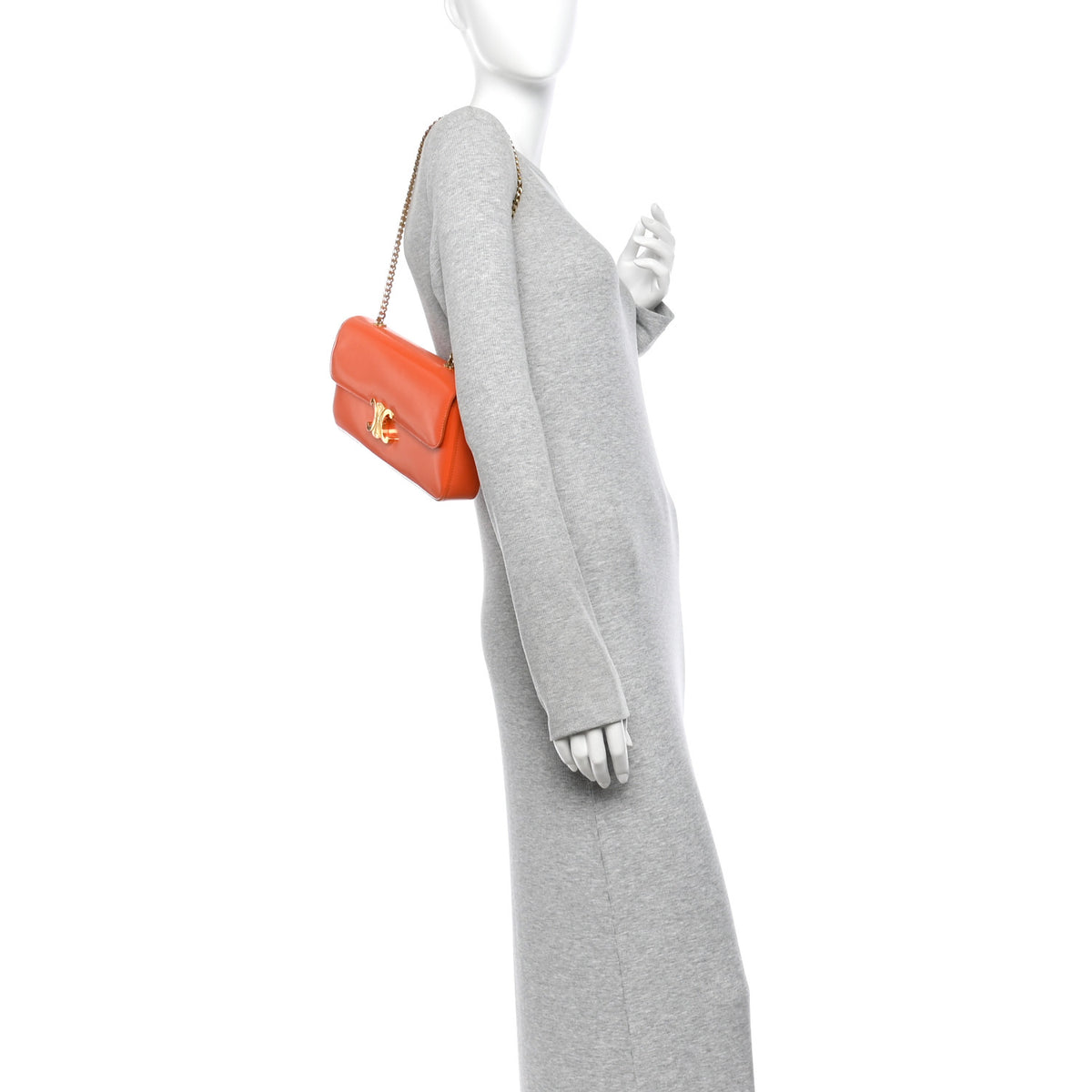 Celine Shiny Calfskin Triomphe Chain Shoulder Bag Pop Orange 2 of 19