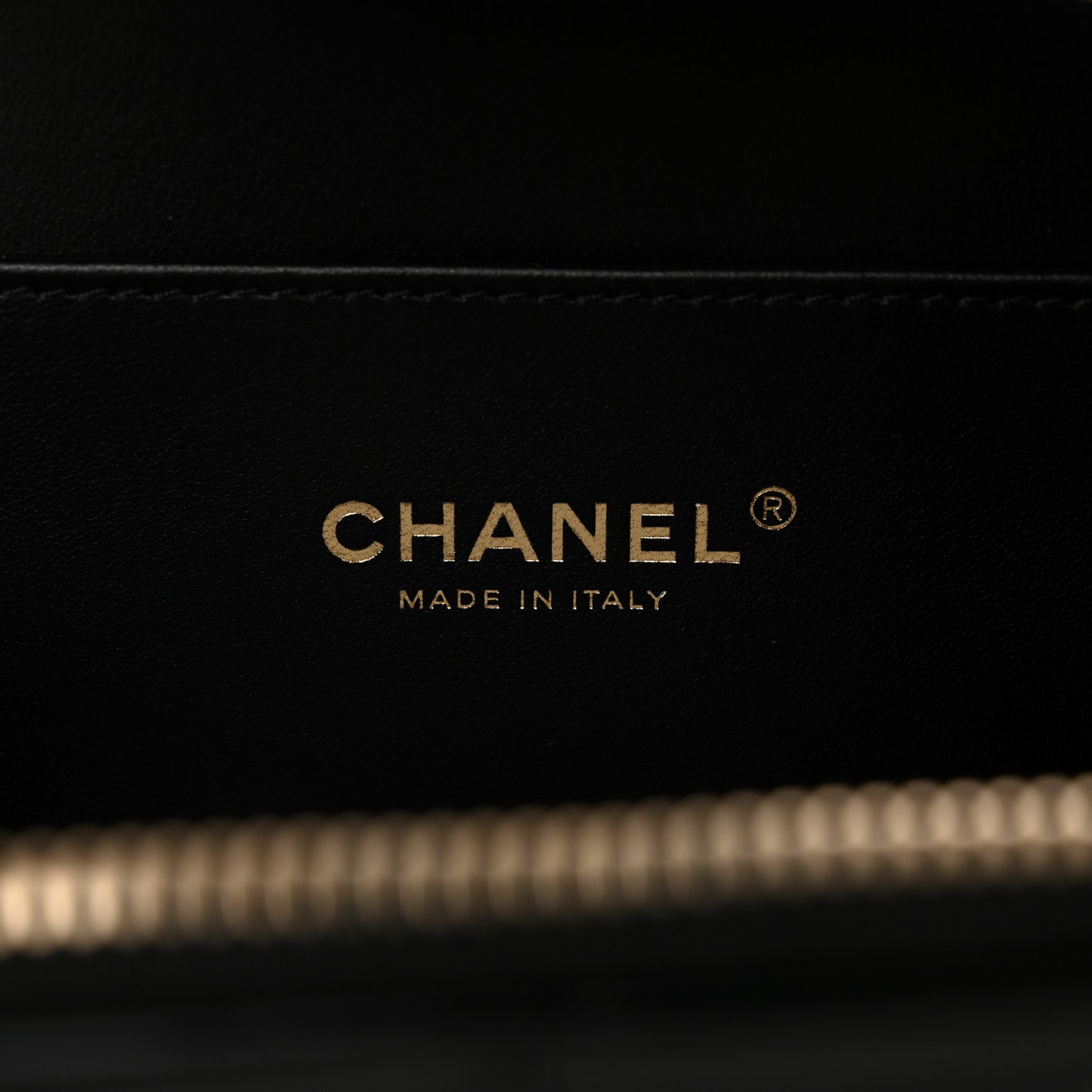 Shiny Calfskin Quilted Top Handle Vanity Black