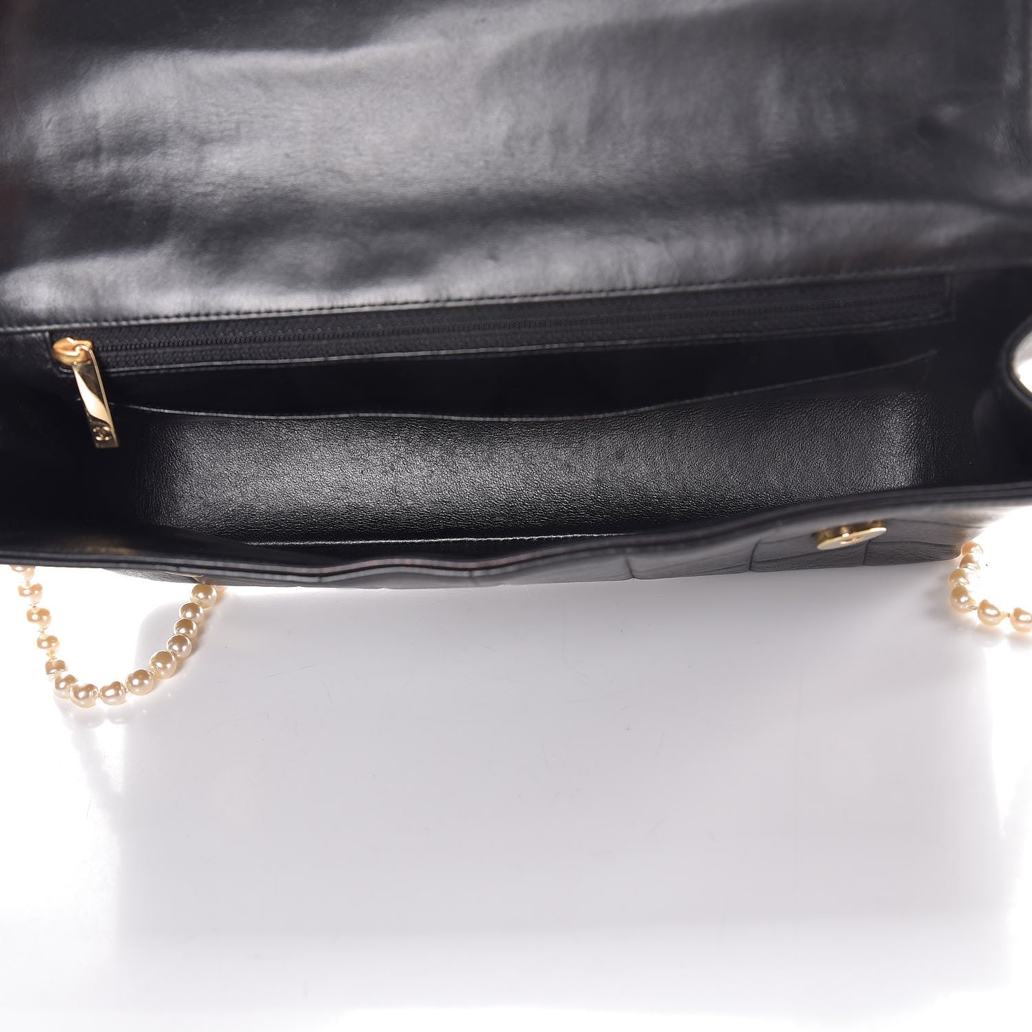 Chanel Lambskin Chocolate Bar Pearl Chain Flap Black 5 of 7