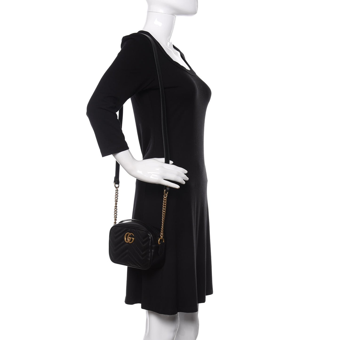 Calfskin Matelasse Mini GG Marmont Chain Shoulder Bag Black