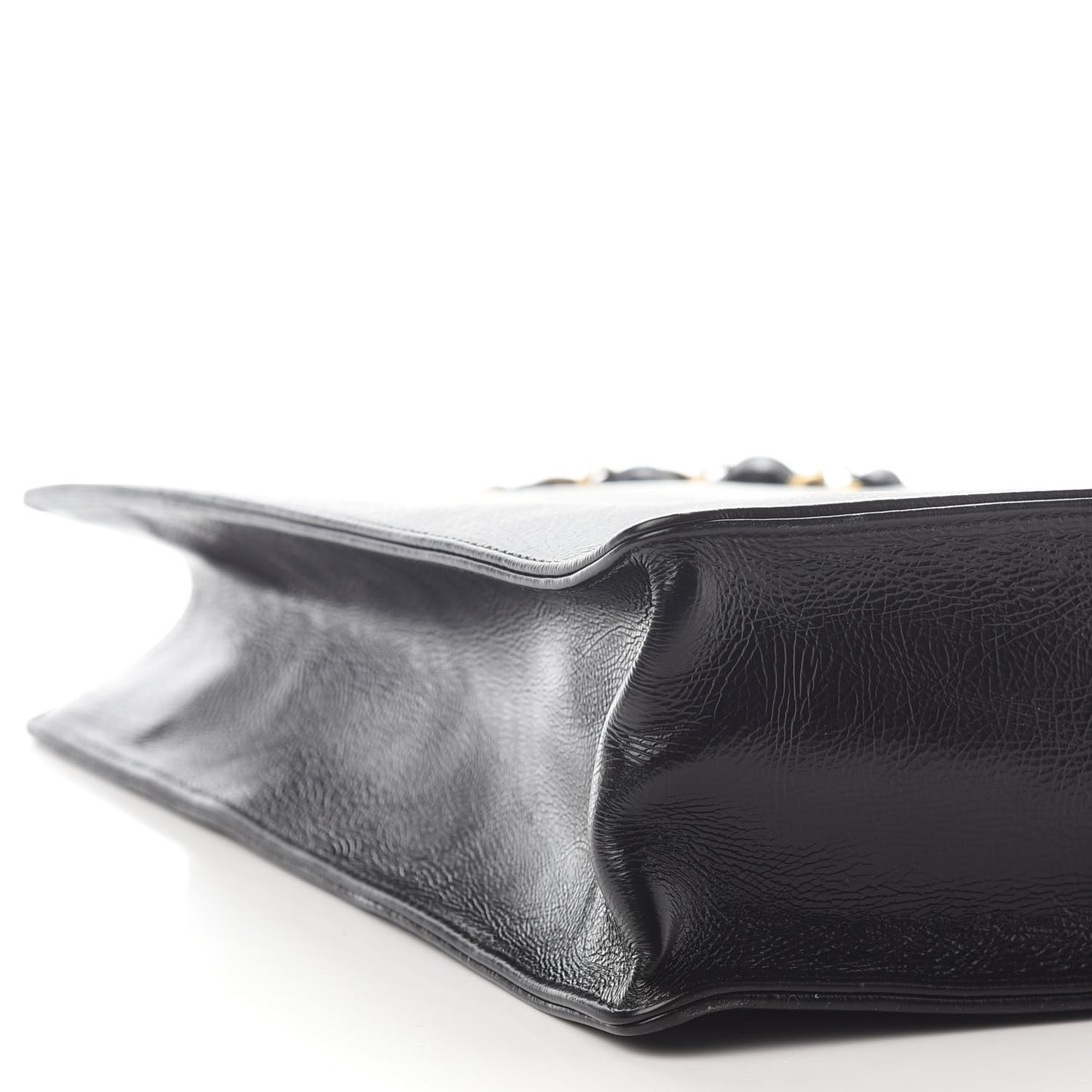 Shiny Aged Calfskin North South Shopping Bag Black