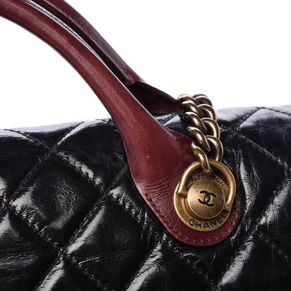 Chanel Glazed Calfskin Castle Rock Large Flap Black Burgundy 11 of 12