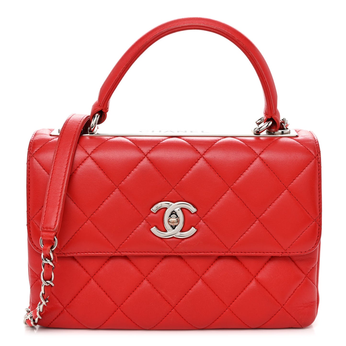 Lambskin Quilted Small Trendy CC Flap Dual Handle Bag Red