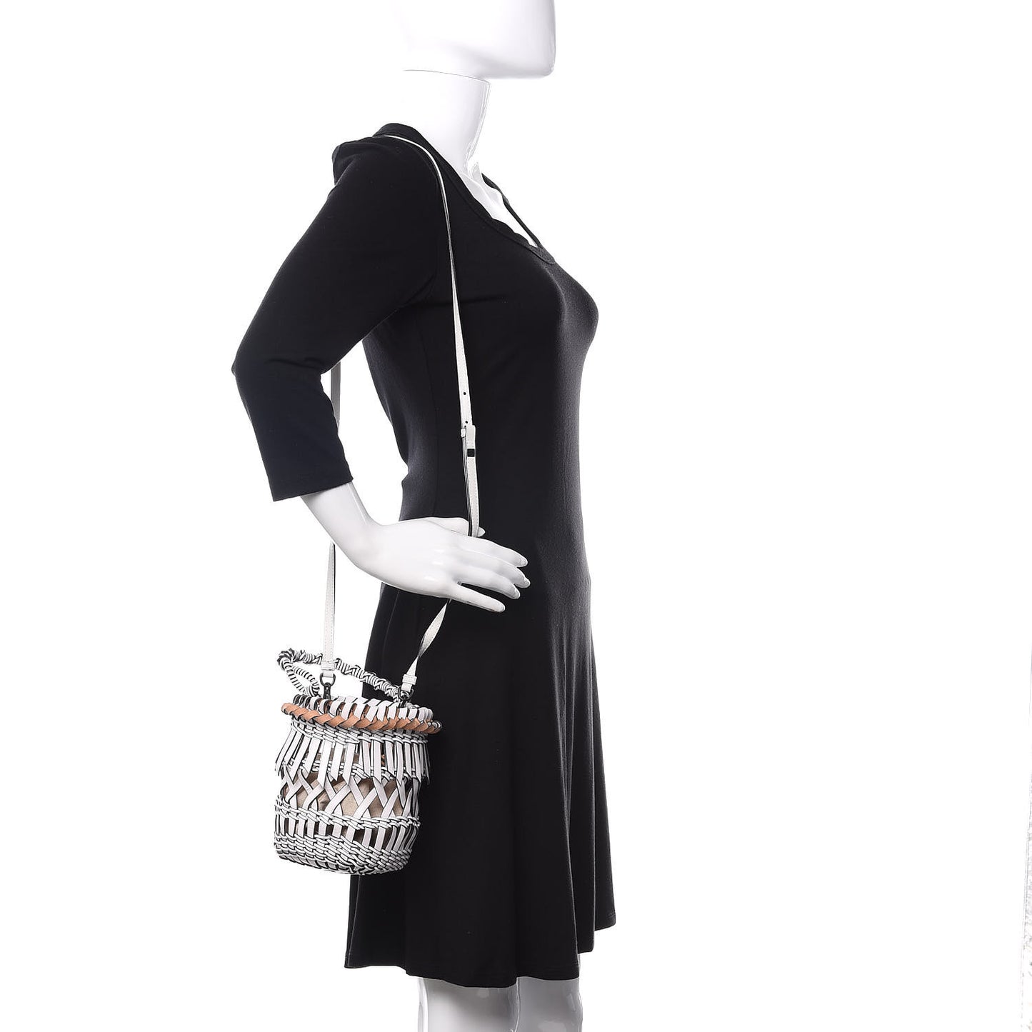 Calfskin Fringe Woven Bucket Bag White