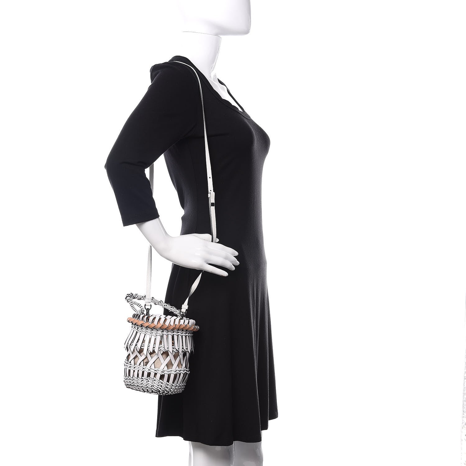 Loewe Calfskin Fringe Woven Bucket Bag White 2 of 8