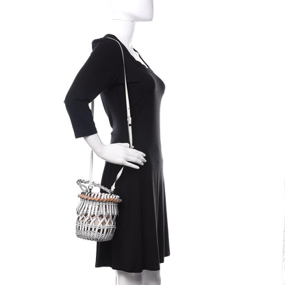 Loewe Calfskin Fringe Woven Bucket Bag White 2 of 8