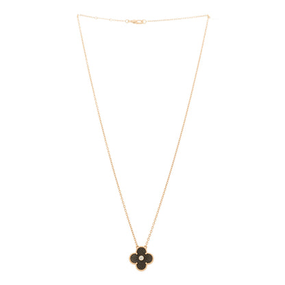 Van Cleef & Arpels 18K Rose Gold Diamond Silver Obsidian Vintage Alhambra Pendant Necklace 2 of 6