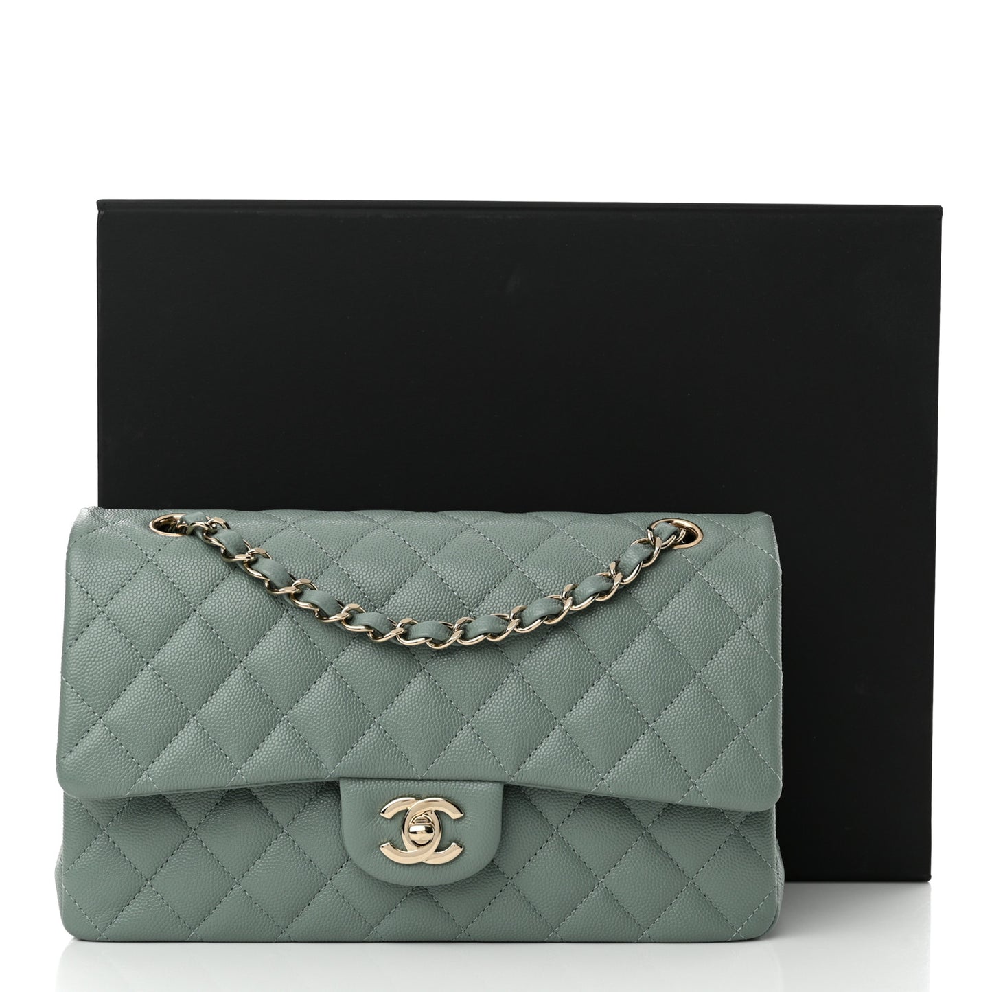 Caviar Quilted Medium Double Flap Green