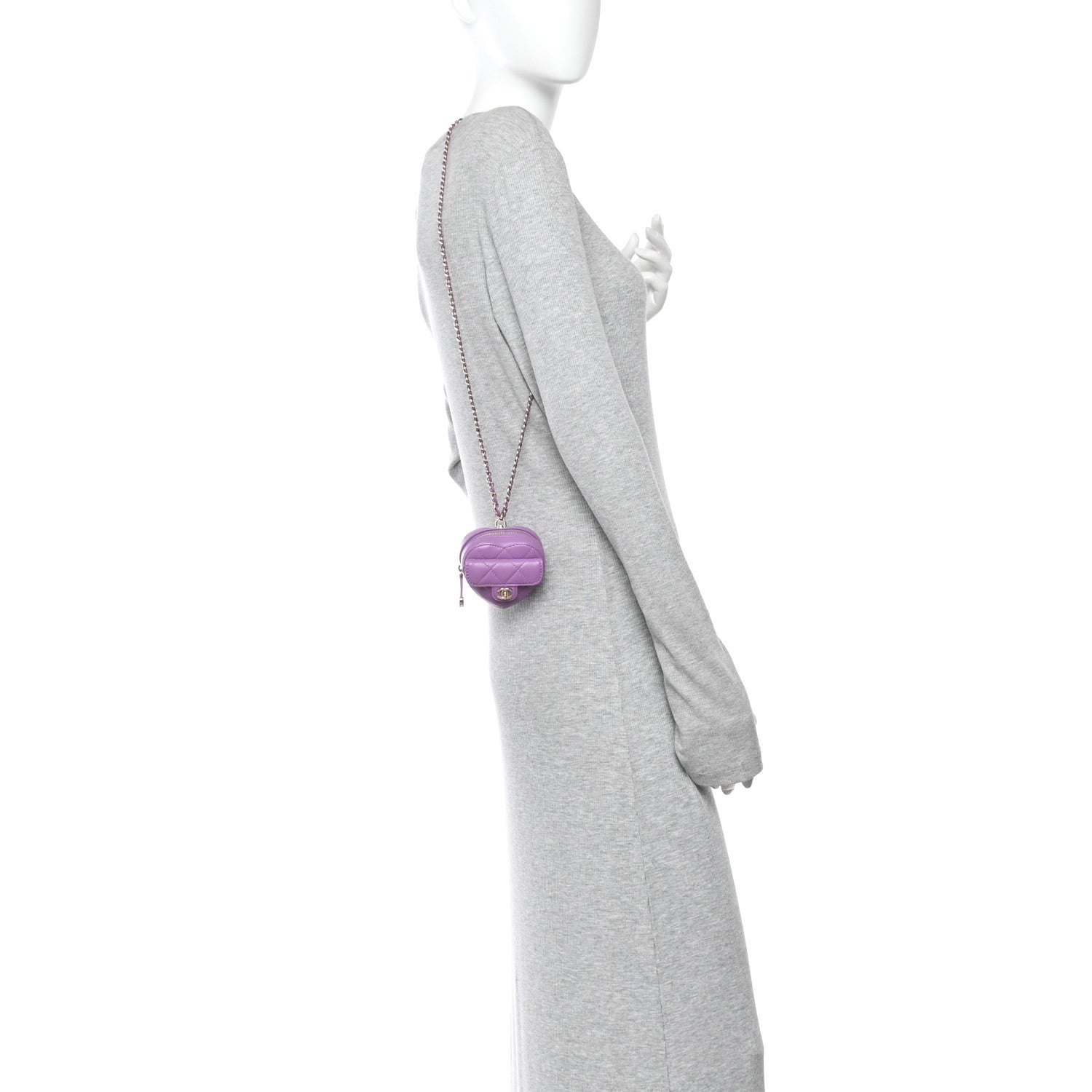 Chanel Lambskin Quilted CC In Love Heart Waist Belt Bag With Chain Purple 2 of 11