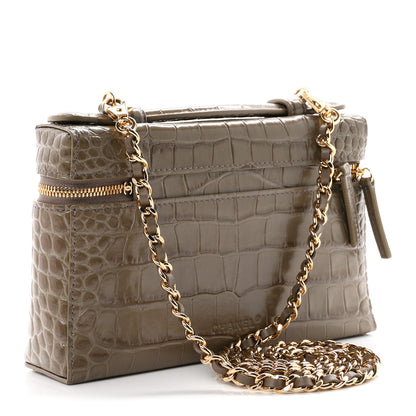 Chanel Calfskin Crocodile Embossed Top Handle Trapeze Small Vanity Case With Chain Dark Khaki 2 of 10