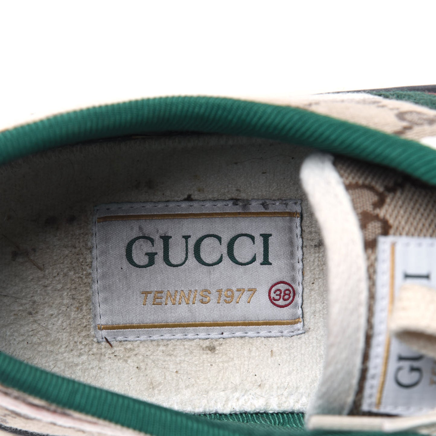 GG Monogram Web Womens 1977 Tennis Sneakers 38 Beige Ebony Mystic White