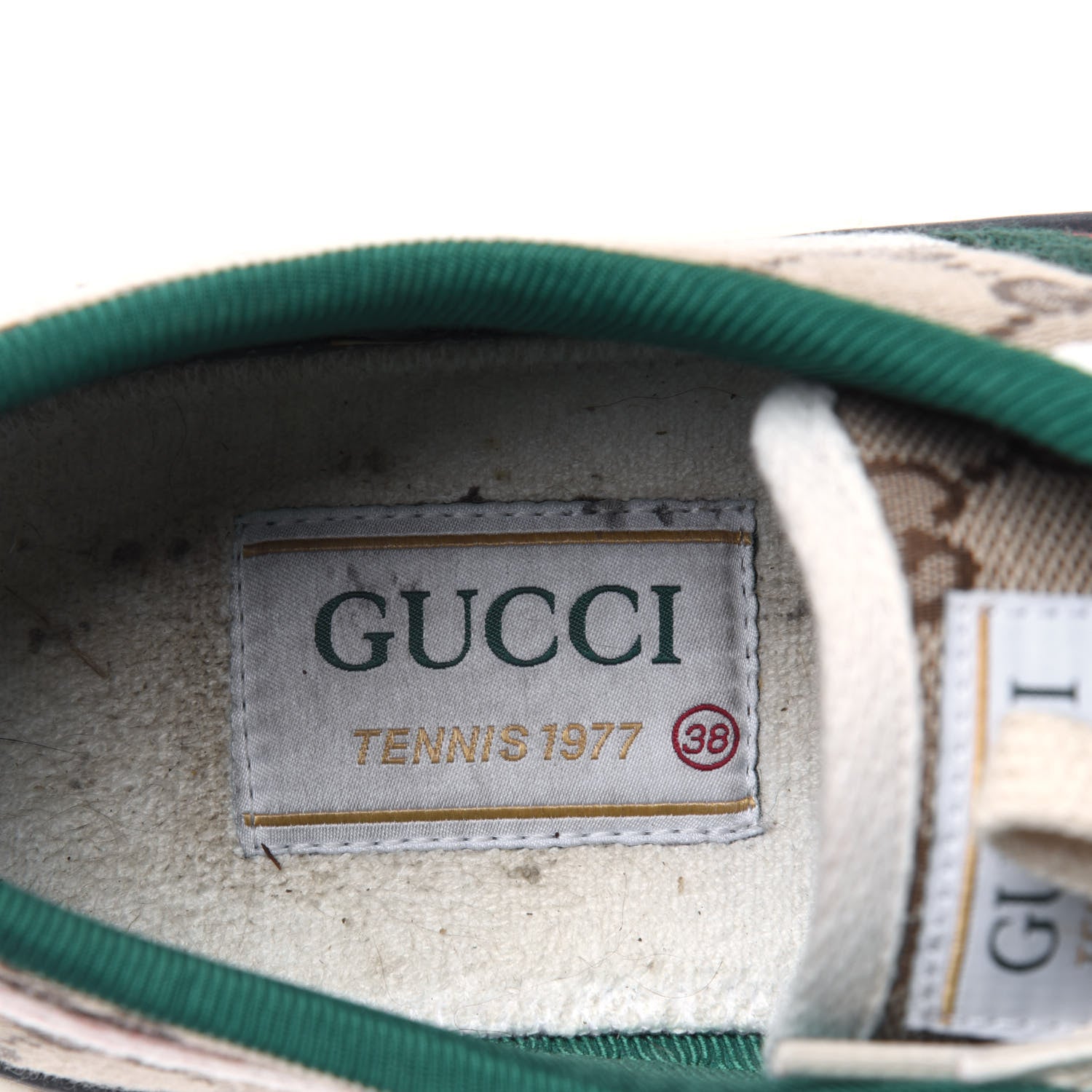 Gucci GG Monogram Web Womens 1977 Tennis Sneakers 38 Beige Ebony Mystic White 7 of 19