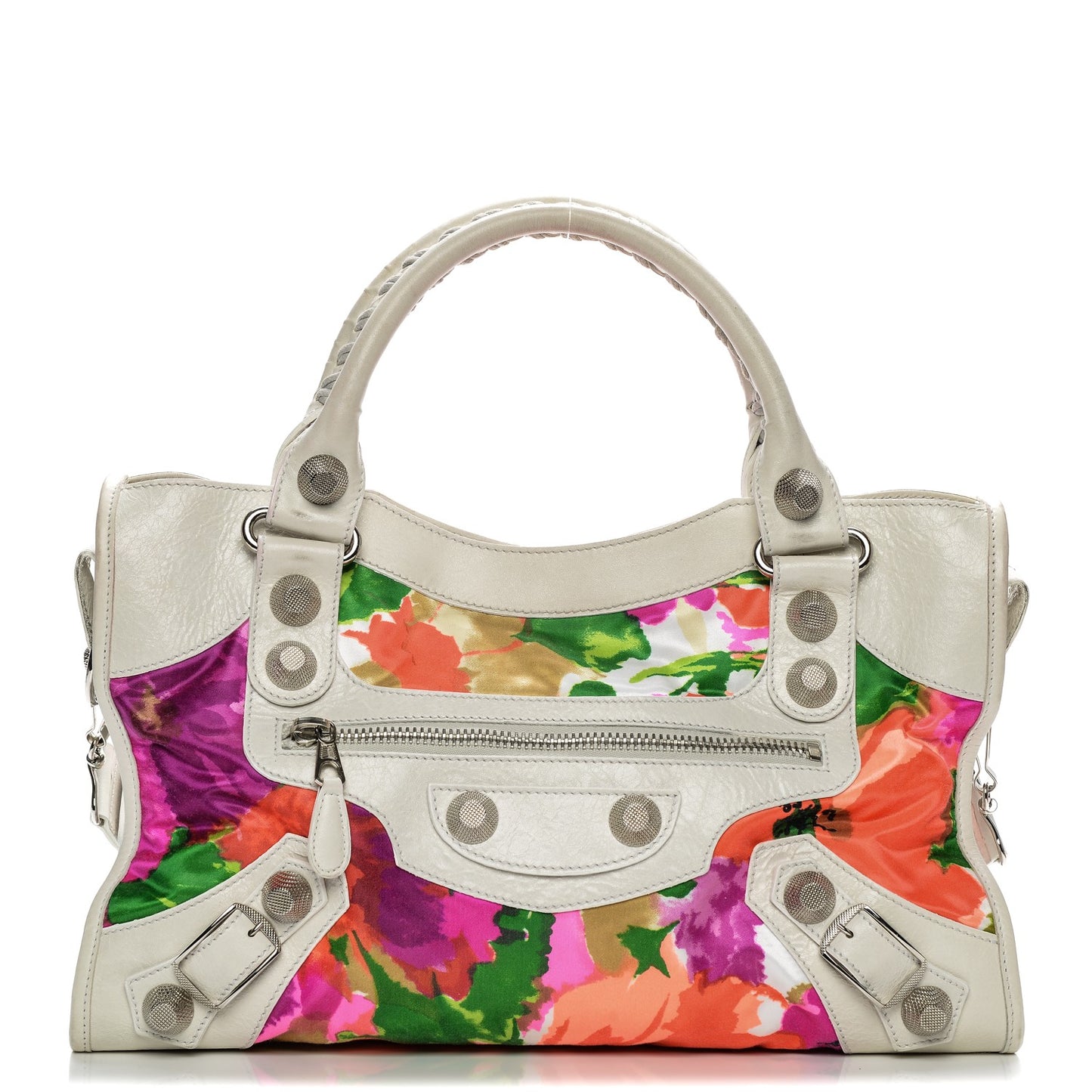 Agneau Canvas Floral Giant 21 Silver Hardware City White