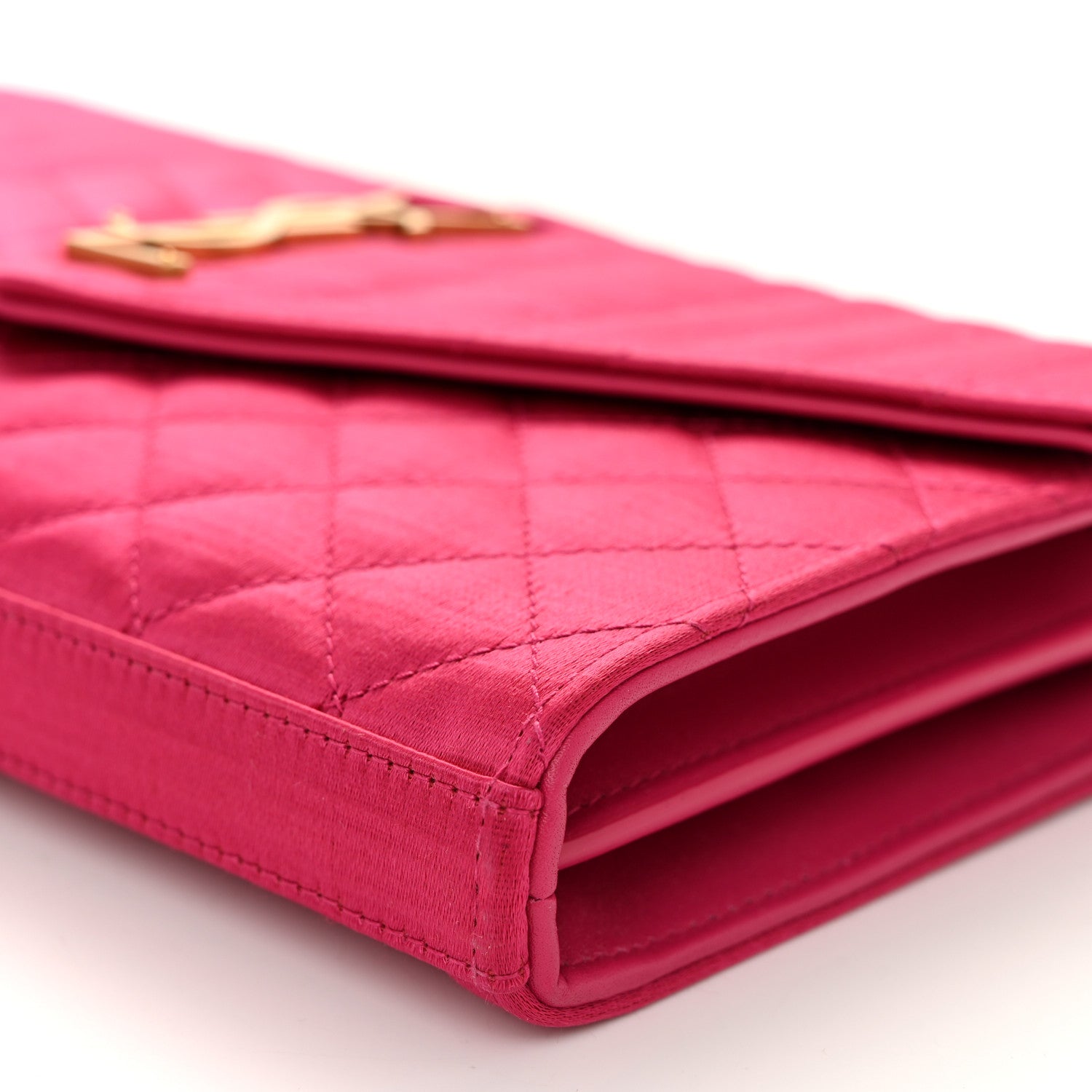 Saint Laurent Satin Mixed Matelasse Triquilt Monogram Chain Wallet Guava 9 of 9