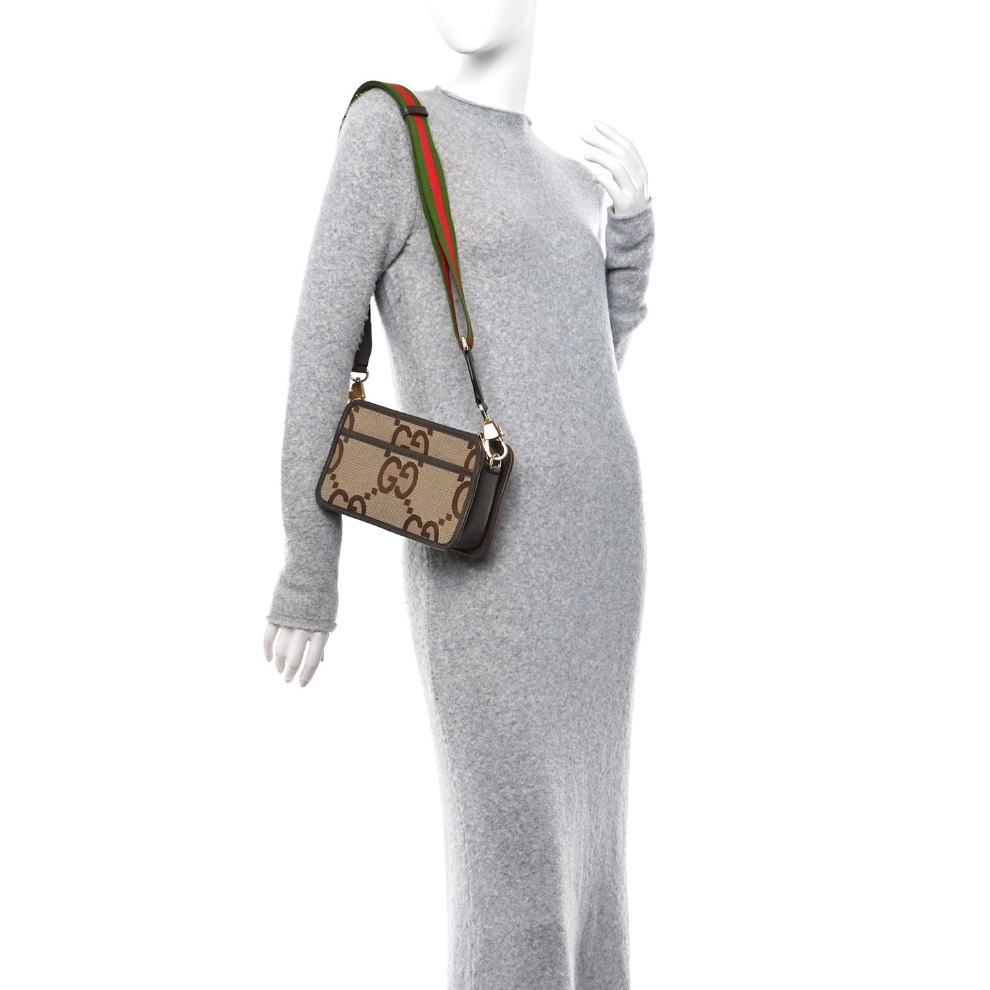 Monogram Jumbo GG Textured Dollar Calfskin Web Mini Crossbody Bag Camel Ebony New Acero
