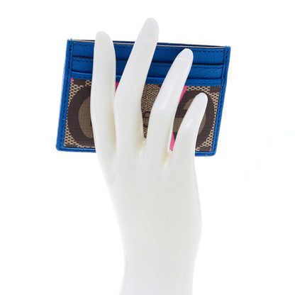 Gucci GG Supreme Monogram Textured Dollar Calfskin Rhombus Print Card Holder Beige Ebony Pink 2 of 6