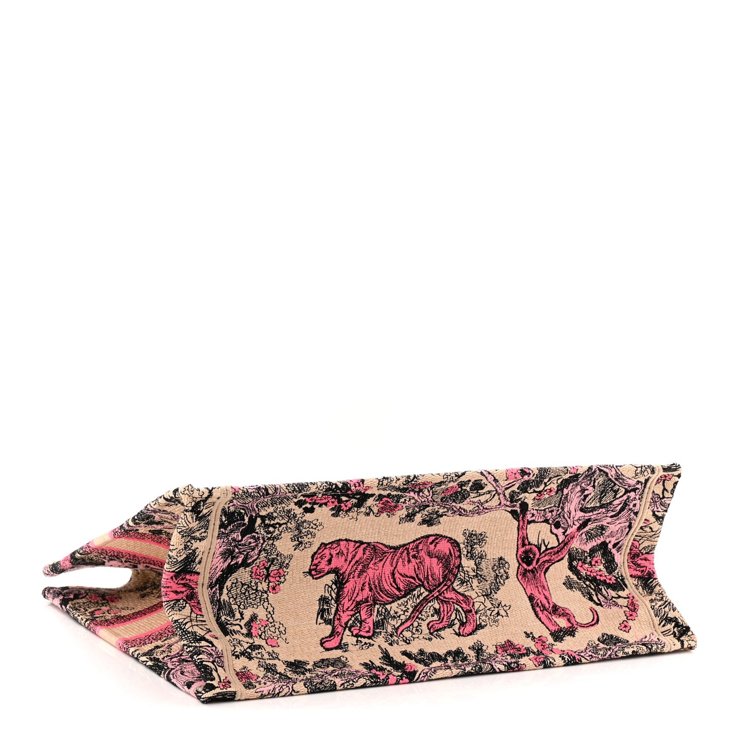 Canvas Toile De Jouy Embroidered Large Book Tote Rose Multicolor