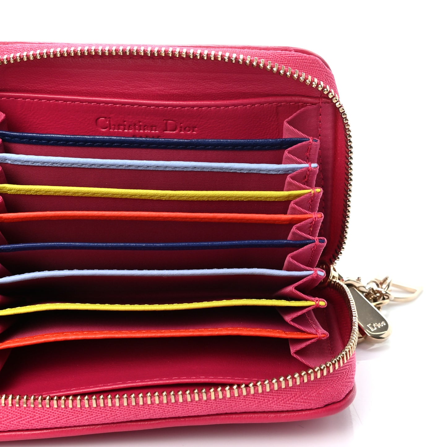 Lambskin Cannage Mini Lady Dior Zip Portemonnaie Fuchsia