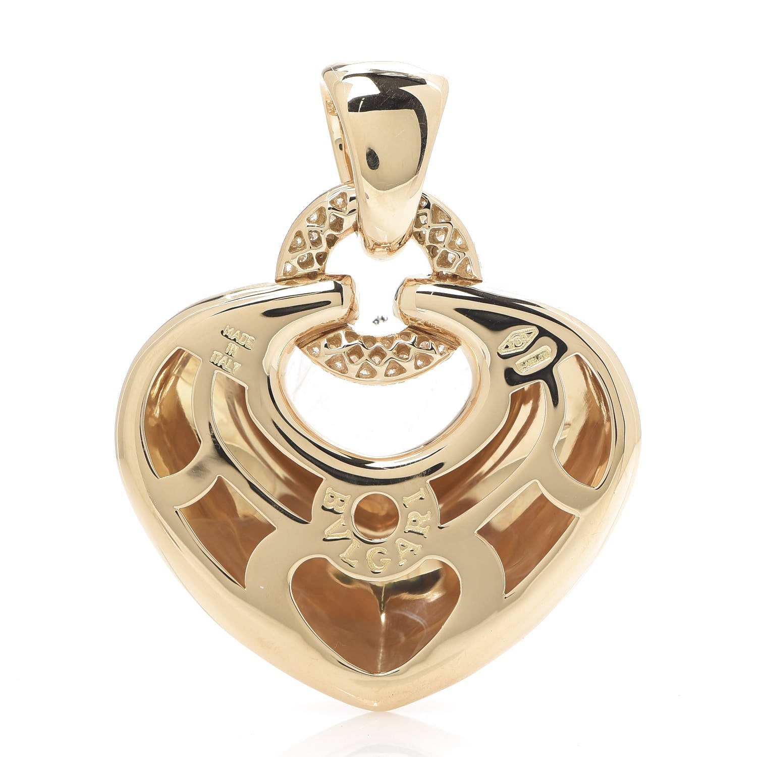 Bulgari 18K Yellow Gold Diamond Puffed Heart Pendant 3 of 3