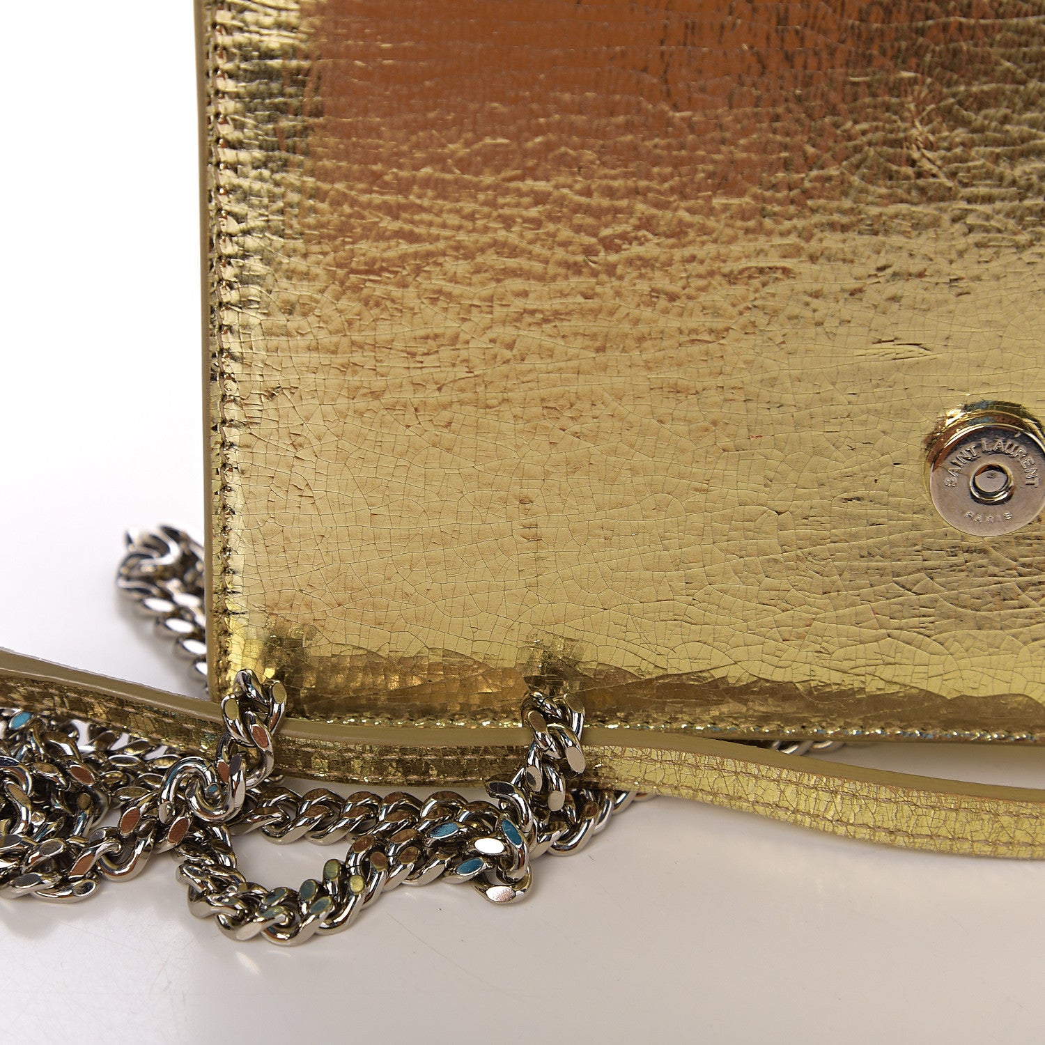 Saint Laurent Metallic Crackled Calfskin Kate Monogram Tassel Chain Wallet Gold 7 of 12