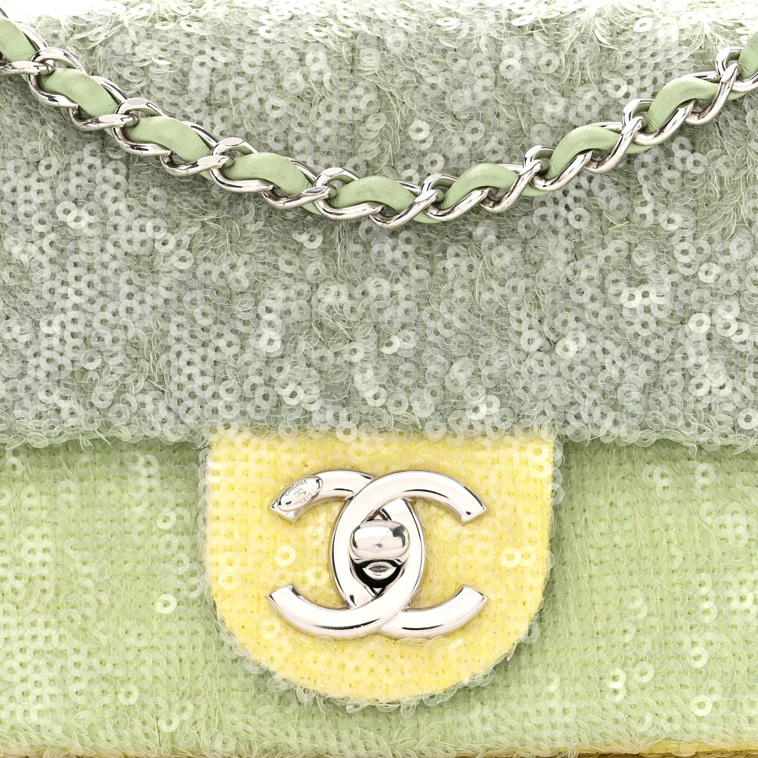 Chanel Sequin Waterfall Flap Green Light Green Yellow 8 of 10