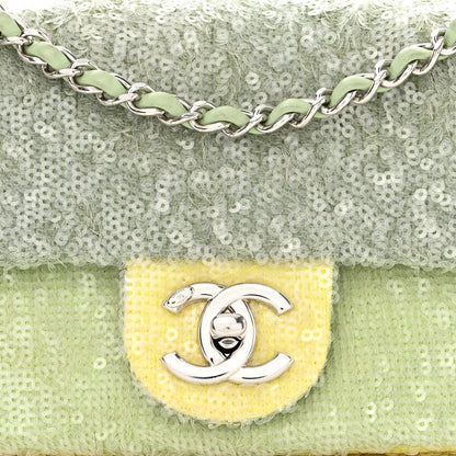 Chanel Sequin Waterfall Flap Green Light Green Yellow 8 of 10