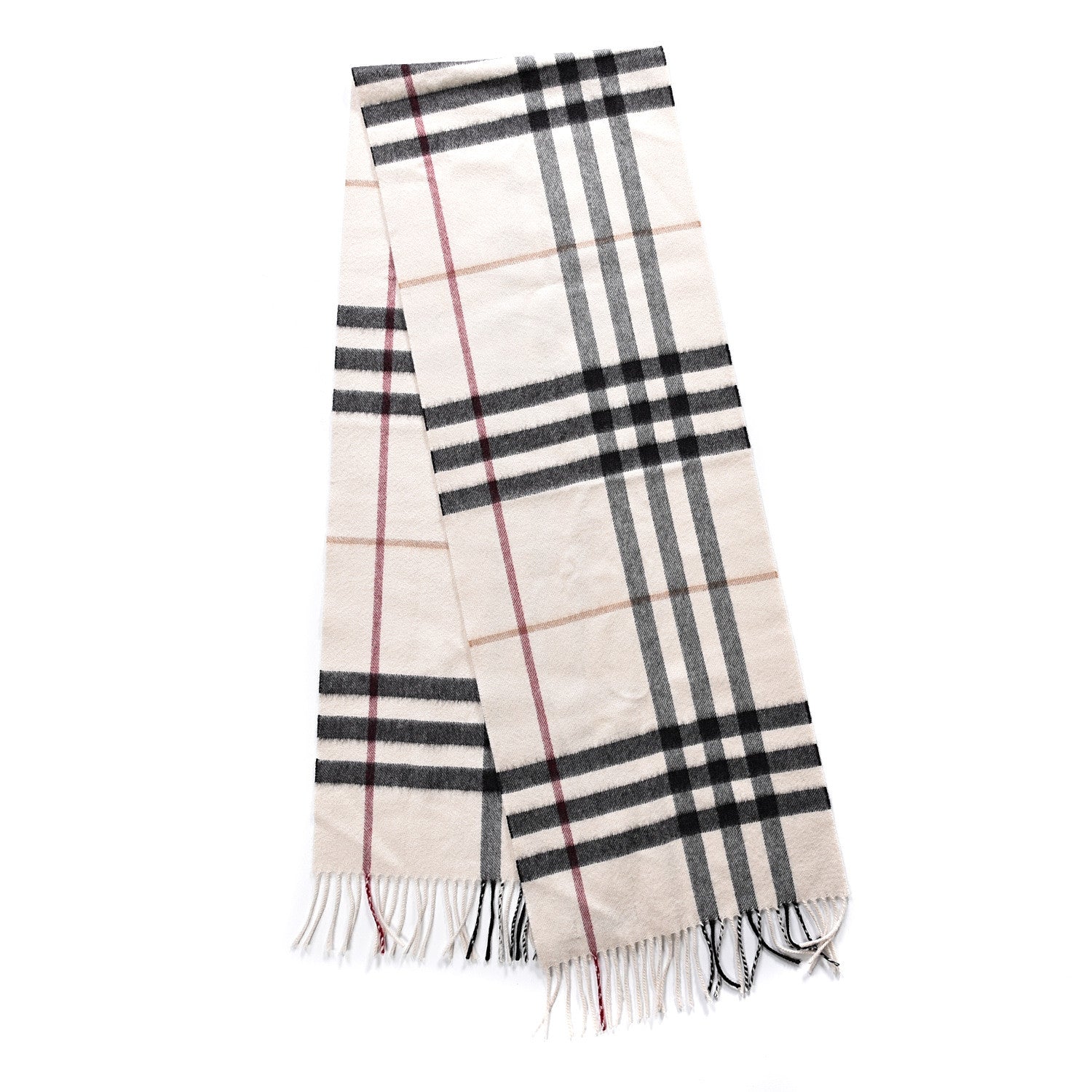 Burberry Cashmere Giant Check Fringe Scarf Ivory 2 of 3