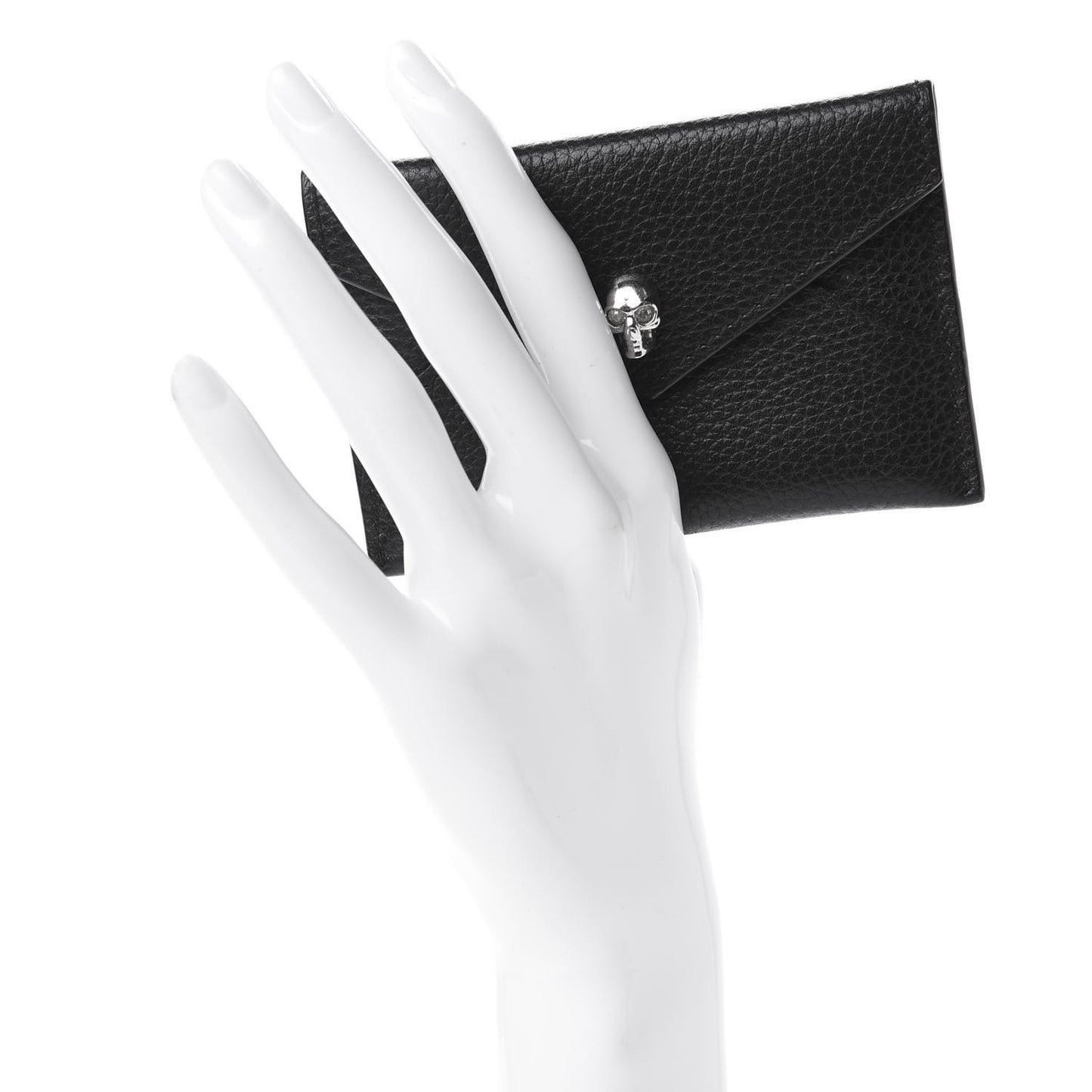Calfskin Skull Envelope Card Holder Black