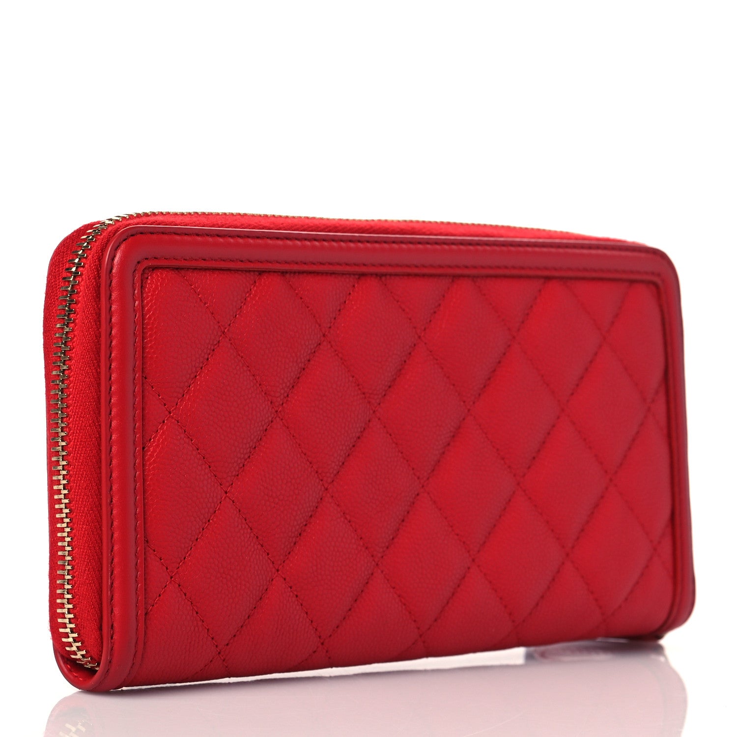 Chanel Caviar Quilted Filigree Zip Around Wallet Red 3 of 12